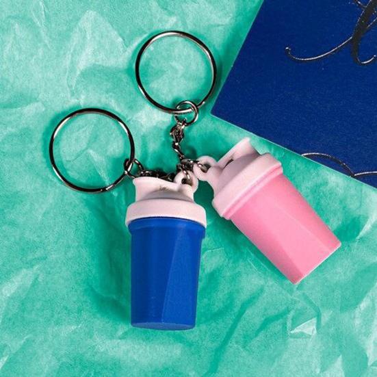 Shaker Cup Keychain Portable 3D Printed Workout Keychain with Metal Ring Bags Gym Backpack Pendant Mini Fitness Accessory