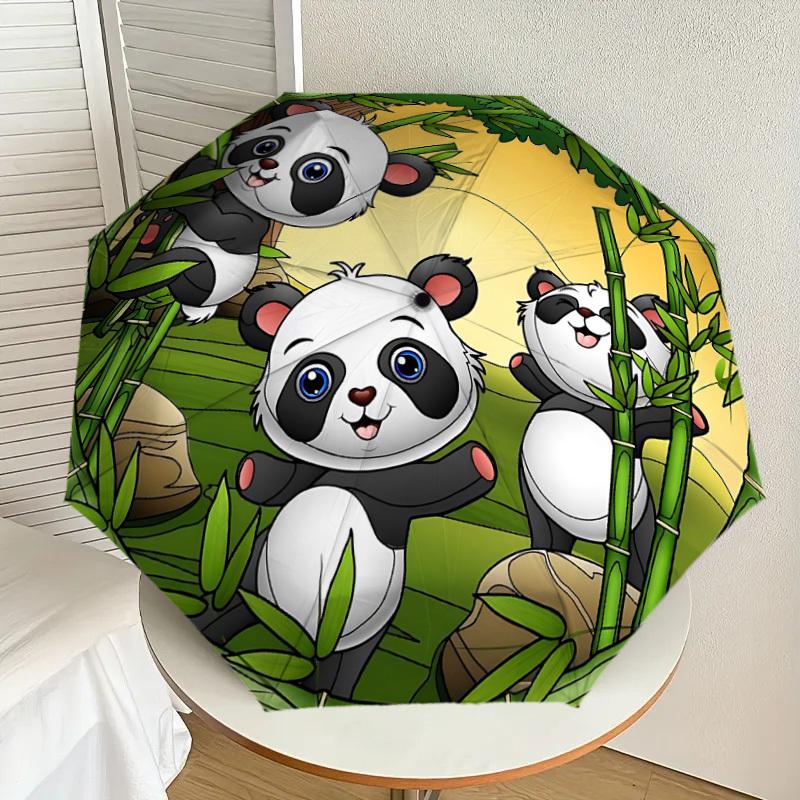 1PC Panda Bamboo Automatic Open/Close Umbrella with Windproof, 8-Rib Sturdy Canopy, Durable Ribs, Fashionable Design1311A