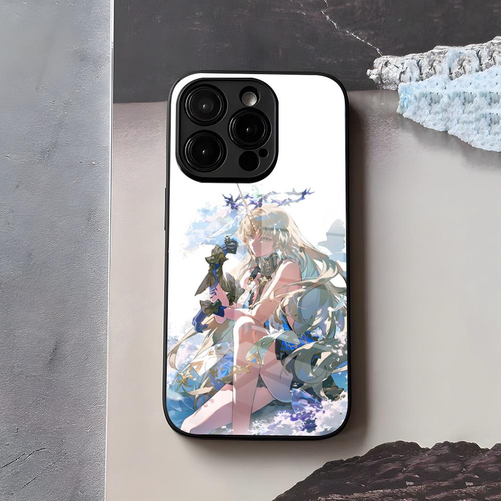 Süße Cartethyia Wuthering Waves Handyhülle Für IPhone 17 Air 16 E Pro Max 15 14 13 Mini 12 Pro 11 Max Plus Schwarze Glasabdeckung