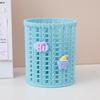 Creative Cartoon Rattan-Style Pen Holder: Cute Round Plastic Pencil Case for Students and Office Desk Storage.