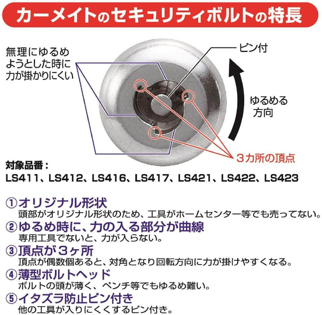 Carmate Car License Plate Security Bolt Cap Basic Compliant with External Protrusion Regulations & 2, Chrome, LS412,