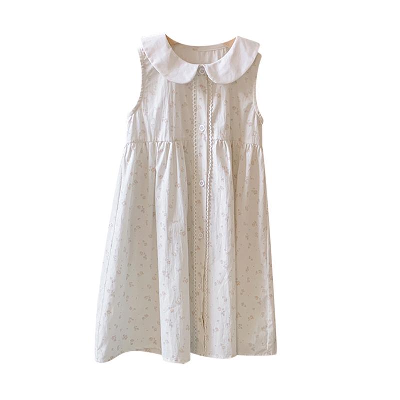 Korean Style Girls' Floral Dress - Summer 2026 Cotton Lace Sleeveless with Doll Collar