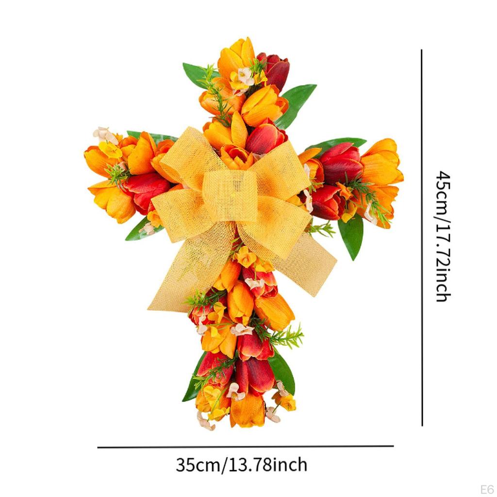 Wreath for Front Door, Cross Design with Artificial Flowers Easter Celebrations