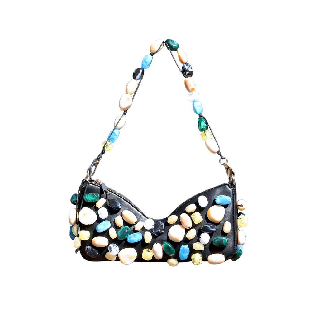 NEW Colored Stones Evening Clutch Bag Women Designer Dinner Party Handbag Purse Lady Square Tote Shoulder Bag