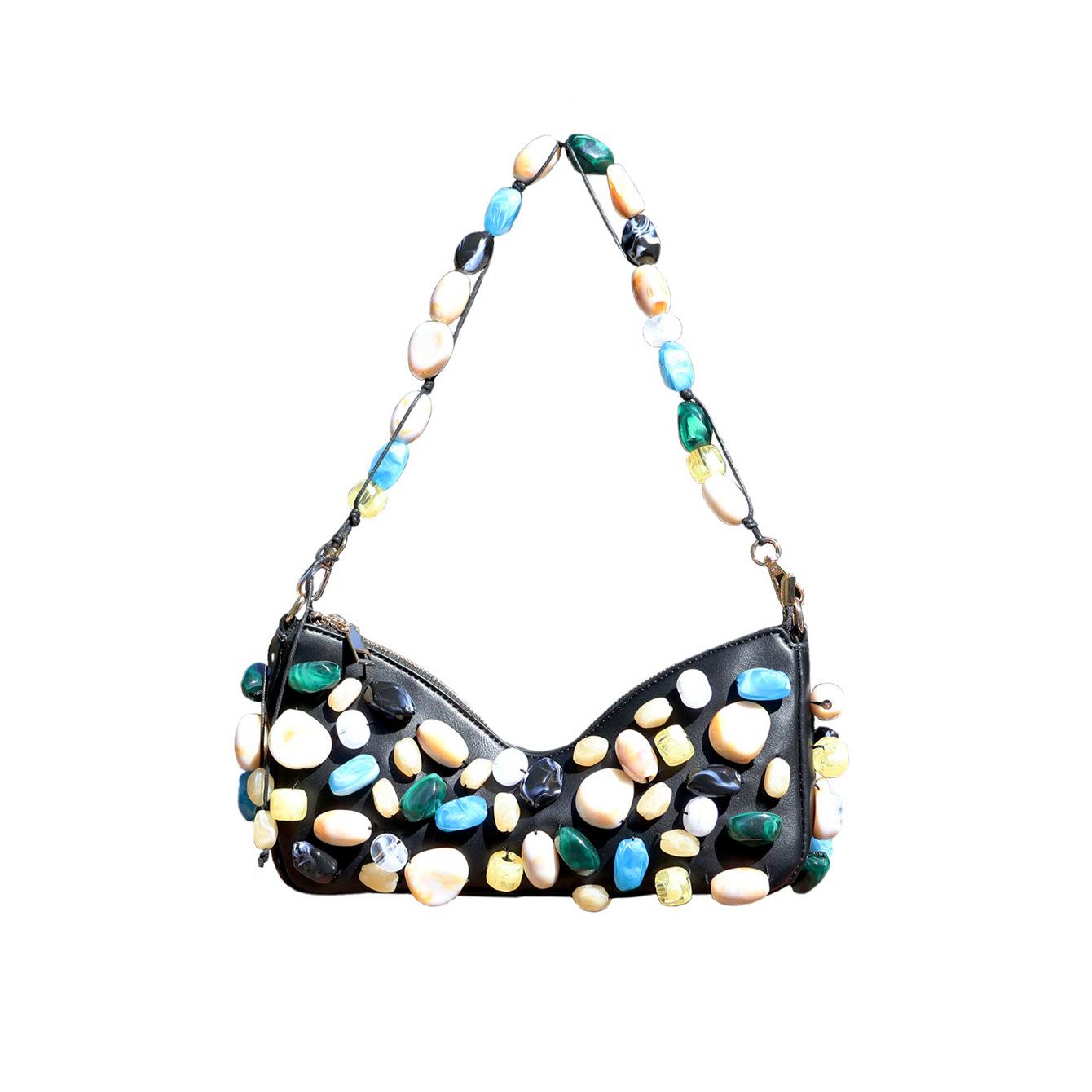 

NEW Colored stones Evening Clutch Bag Women Designer Dinner Party Handbag Purse Lady Square Tote Shoulder Bag чёрный