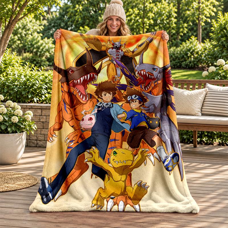 Digimon Blanket Flannel Blanket Soft Cozy Plush Throw for Sofa Bed Lightweight Home Decoration Gifts for Christmas Various Holidays