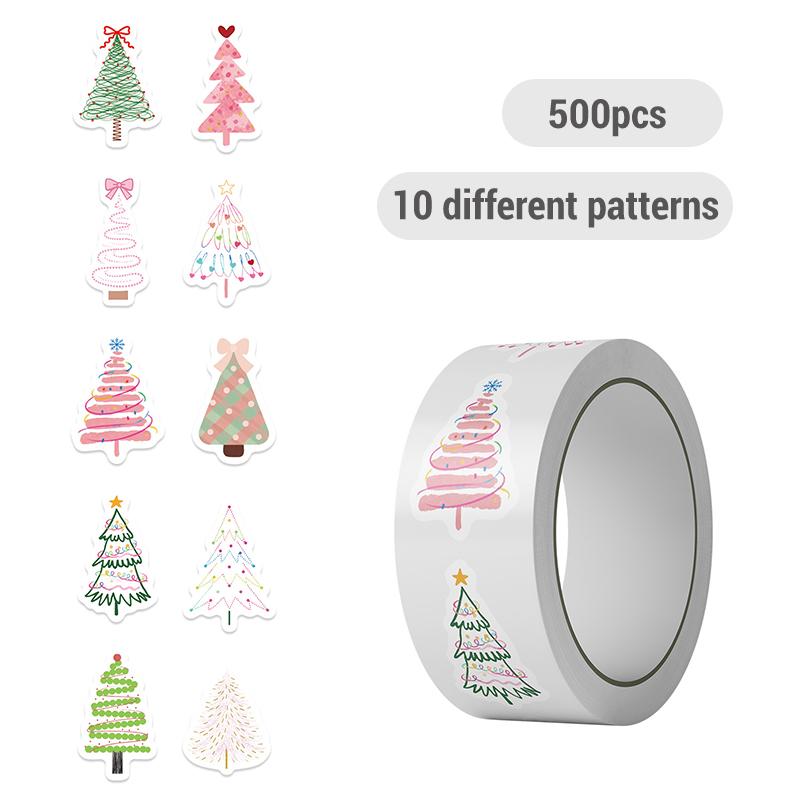 

500PCS Christmas Tree Roll Stickers Christmas Holiday Stickers for Xmas Decorations, Christmas Tree Boho Decals Birthday Holiday