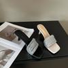 Fashion 2024 Women's Sandals Summer Crystal Belt High Heels Black Women's Slippers Sexy Luxury Square Toe Party Sandals