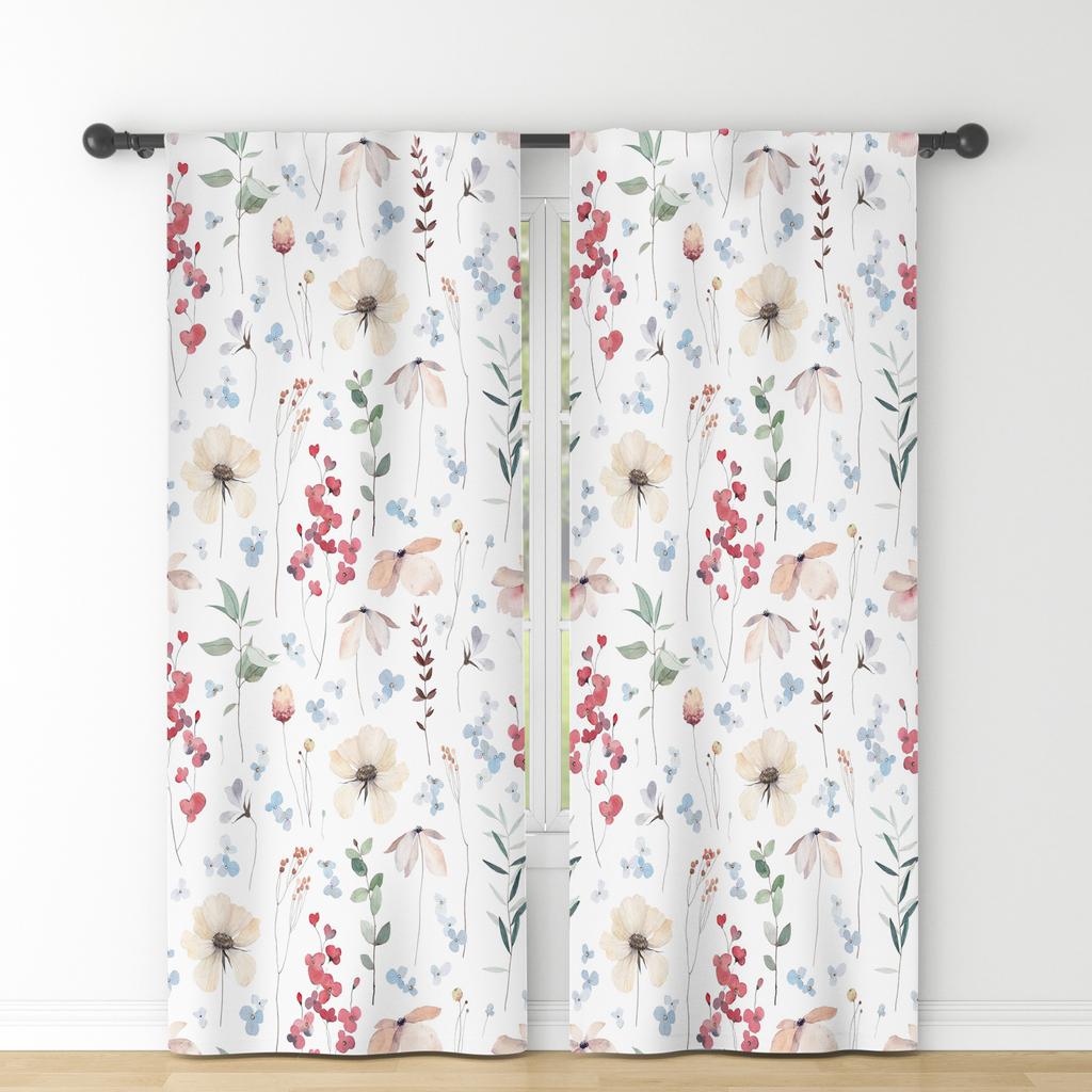Set Of 2 Fresh Rural Style Window Curtains Floral Fragments Natural Decor Bedroom Dining Room Polyester Modern Blackout Made Treatment
