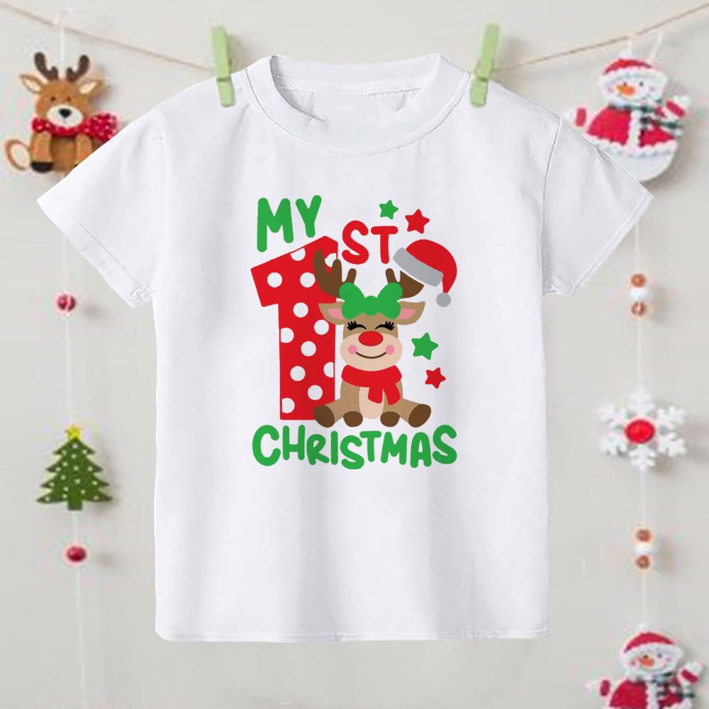 Christmas Printed 1-9 Christmas Child Clothes Cotton Boys Girls Short Sleeve T-shirt Kids Graphic Tee Xmas Holiday T Shirt Gifts