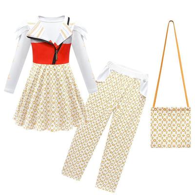 Kids Girls Zombies Vampires Print Dress Pants Bag Set Halloween Cosplay Costumes