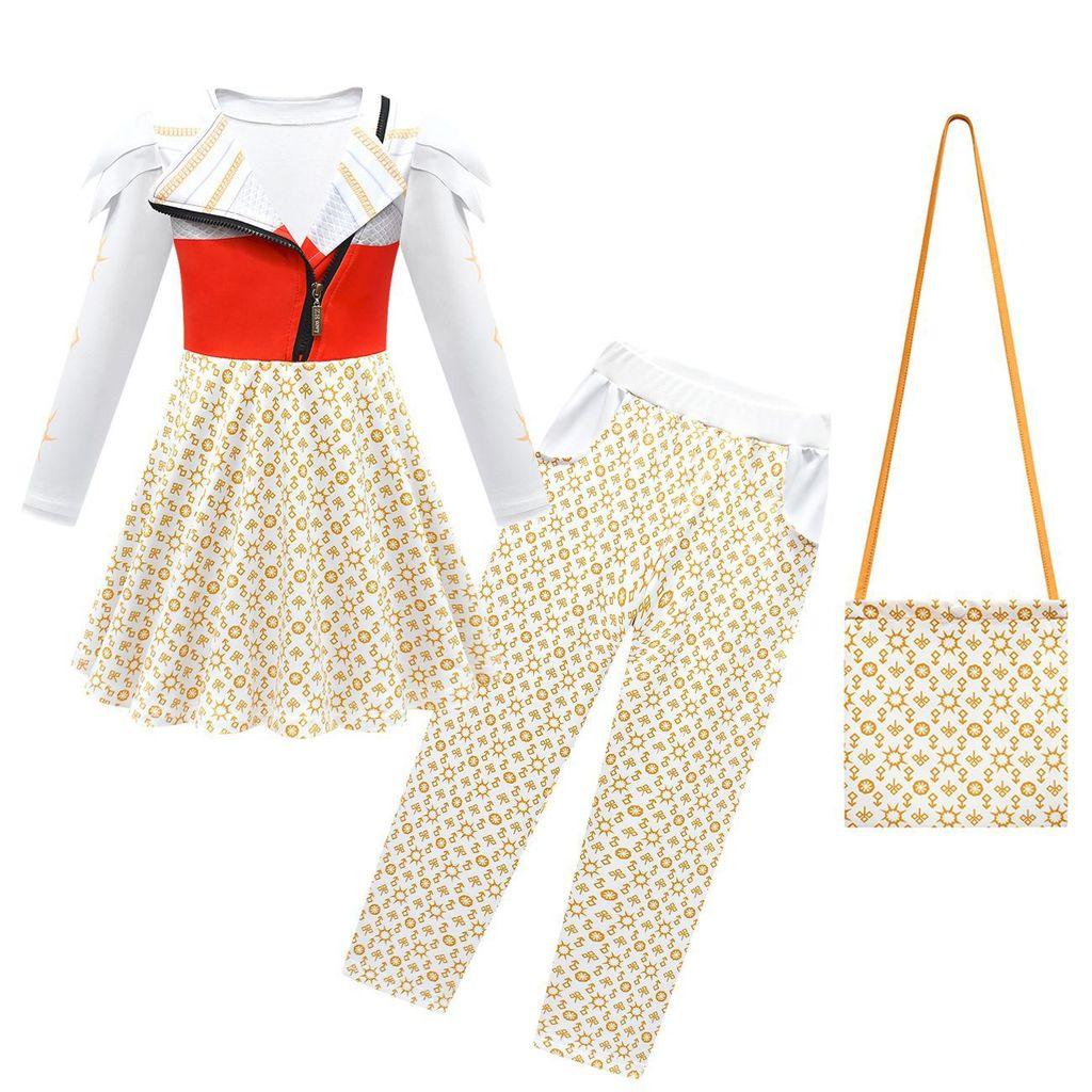 

Kids Girls Zombies Vampires Print Dress Pants Bag Set Halloween Cosplay Costumes 160cm