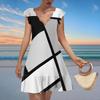 Women's Fashion Casual V Neck Wavy Edge Texture Print Short Sleeve Dress