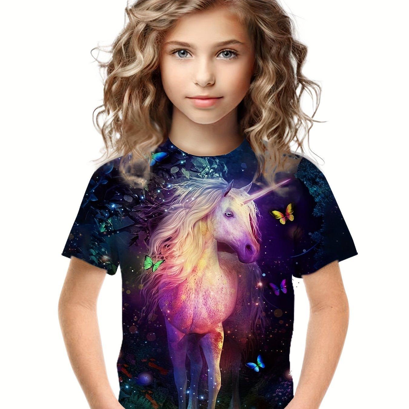 

3D аниме-девушка с рисунком, короткий рукав, круглый вырез, детская одежда, футболка, повседневная, модная, универсальная, удобные летние топы, одежда для девочек 160