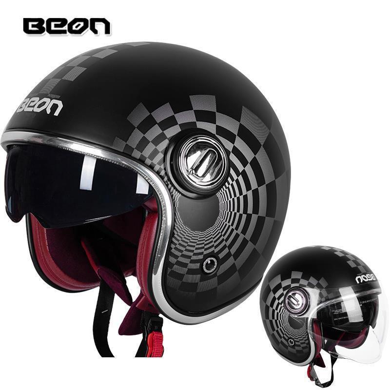 BEON Retro Motorcycle Half Helmet Men Women Dual Visor ABS Shell 3C Certified All-Season Riding Gear