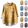 Women's Long Sleeve Shirt Button Vintage Floral Print Casual Hem Irregular Shirt Collar Top