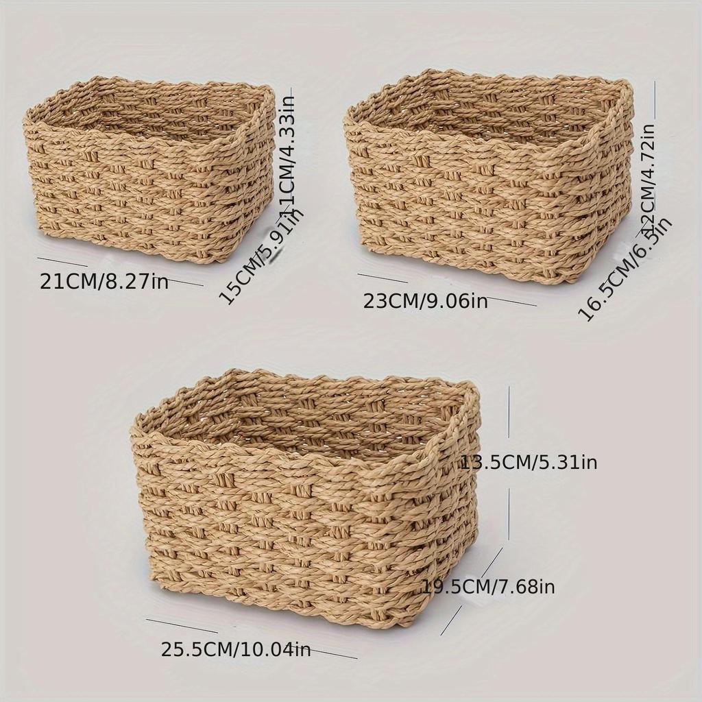 Panier En Osier Décoratif - Petits Paniers D'Organisation En Corde De Papier Tissée Avec Bord Festonné