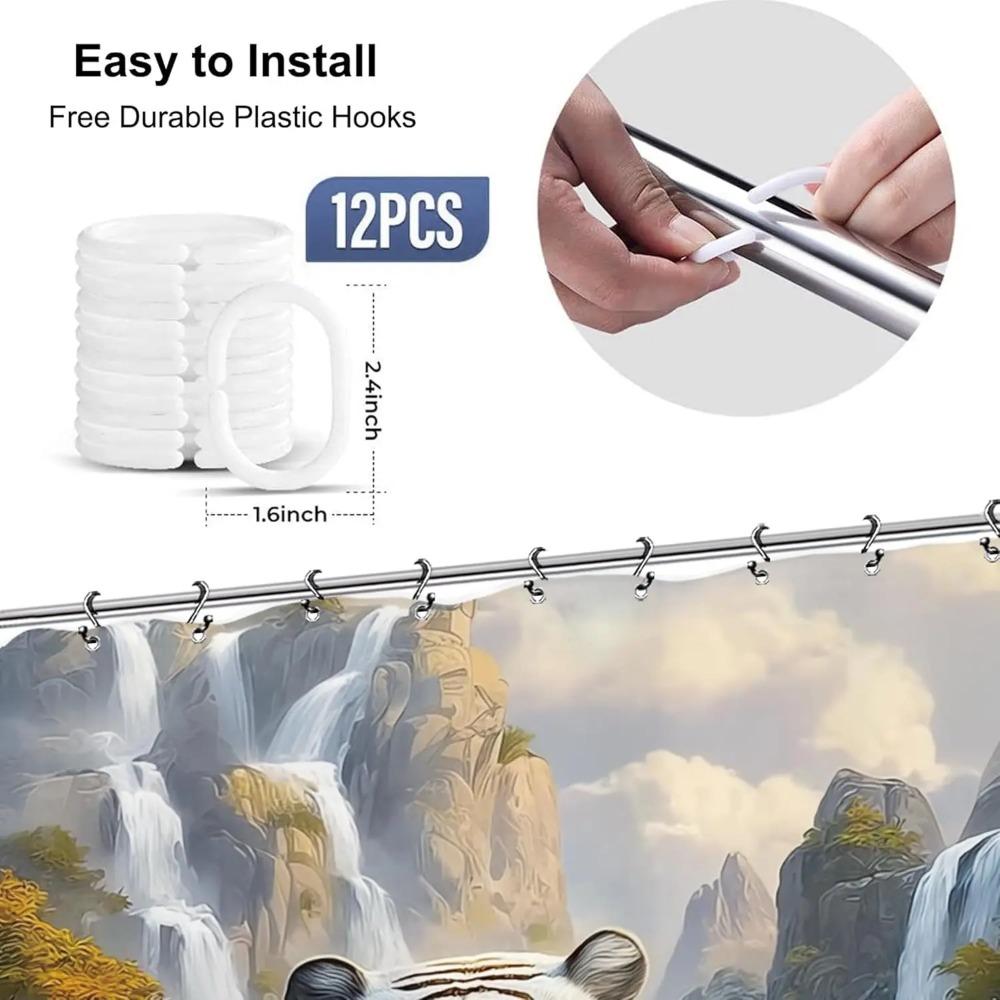 White Tiger Animal Printed Shower Curtain Cool Majestic Wildlife Artwork For Modern Bathroom Decor