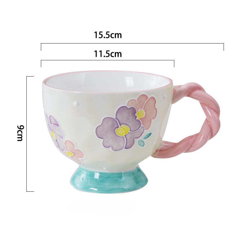 Hand Drawn Relief Breakfast Cup Ceramic Mug Large Capacity Cute and Creative Milk Cup Coffee Cup Home Decoration Gift Cup