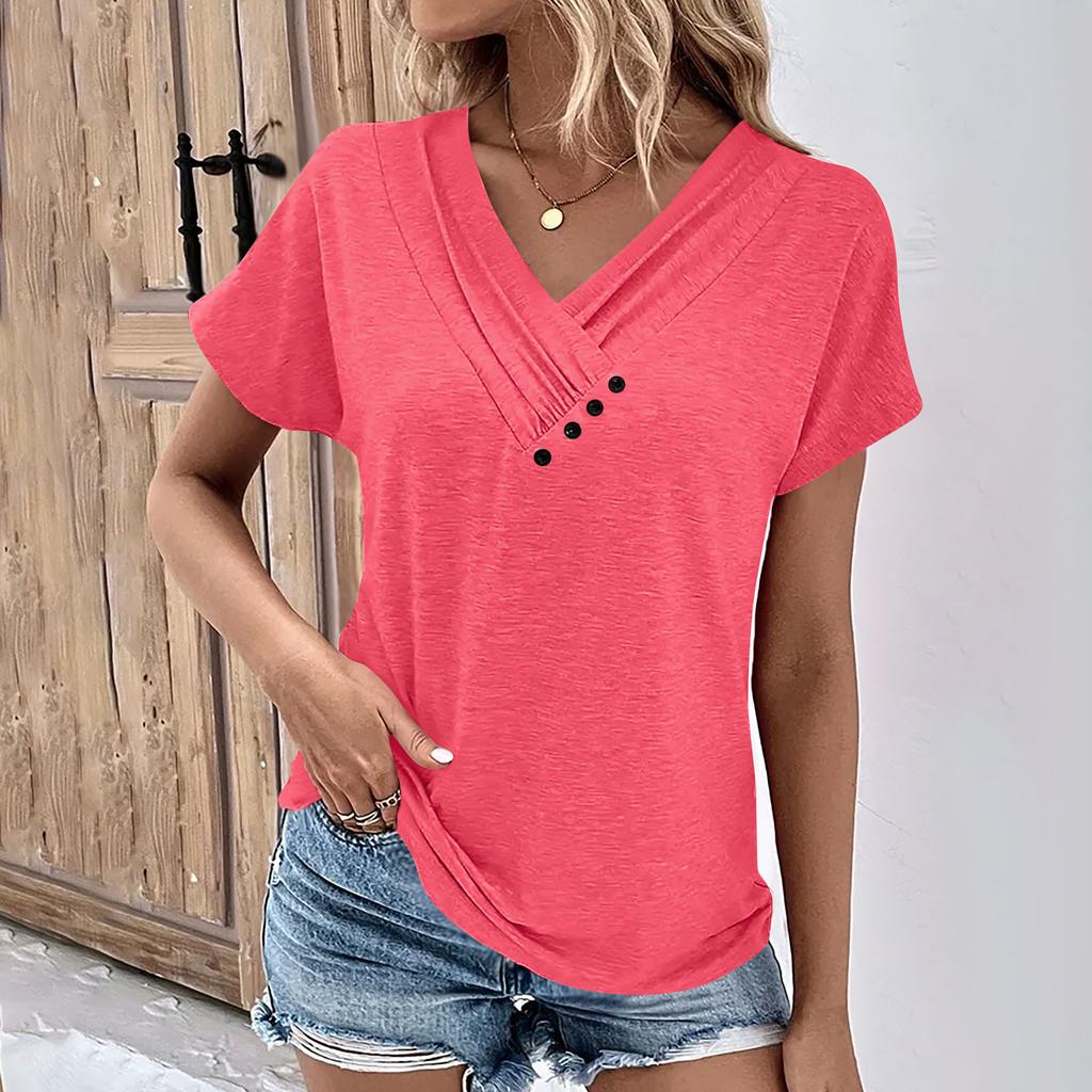 Mode Frauen T-Shirt Einfarbig V-Ausschnitt Kurzarm Basic Tops T-Shirt Streetwear Sommer Übergroße Kleidung Weibliche T-Shirts