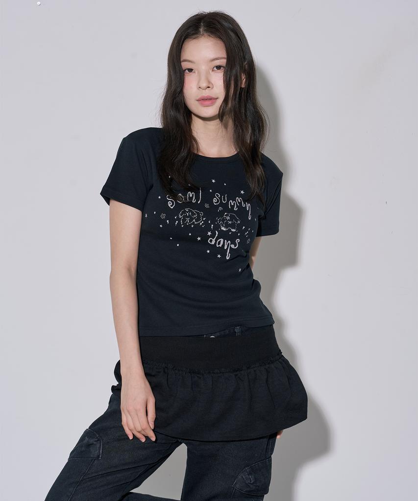 5OML Sunny Days Silver Print Short Sleeve Black