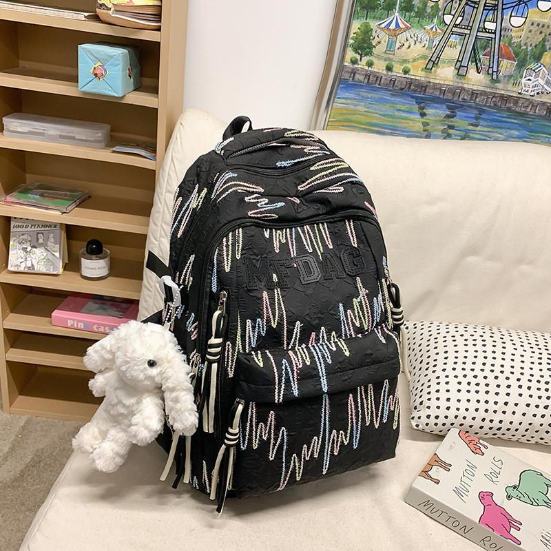 Girls Nylon School Backpack With Letter Pattern And Top Handle For School And Travel