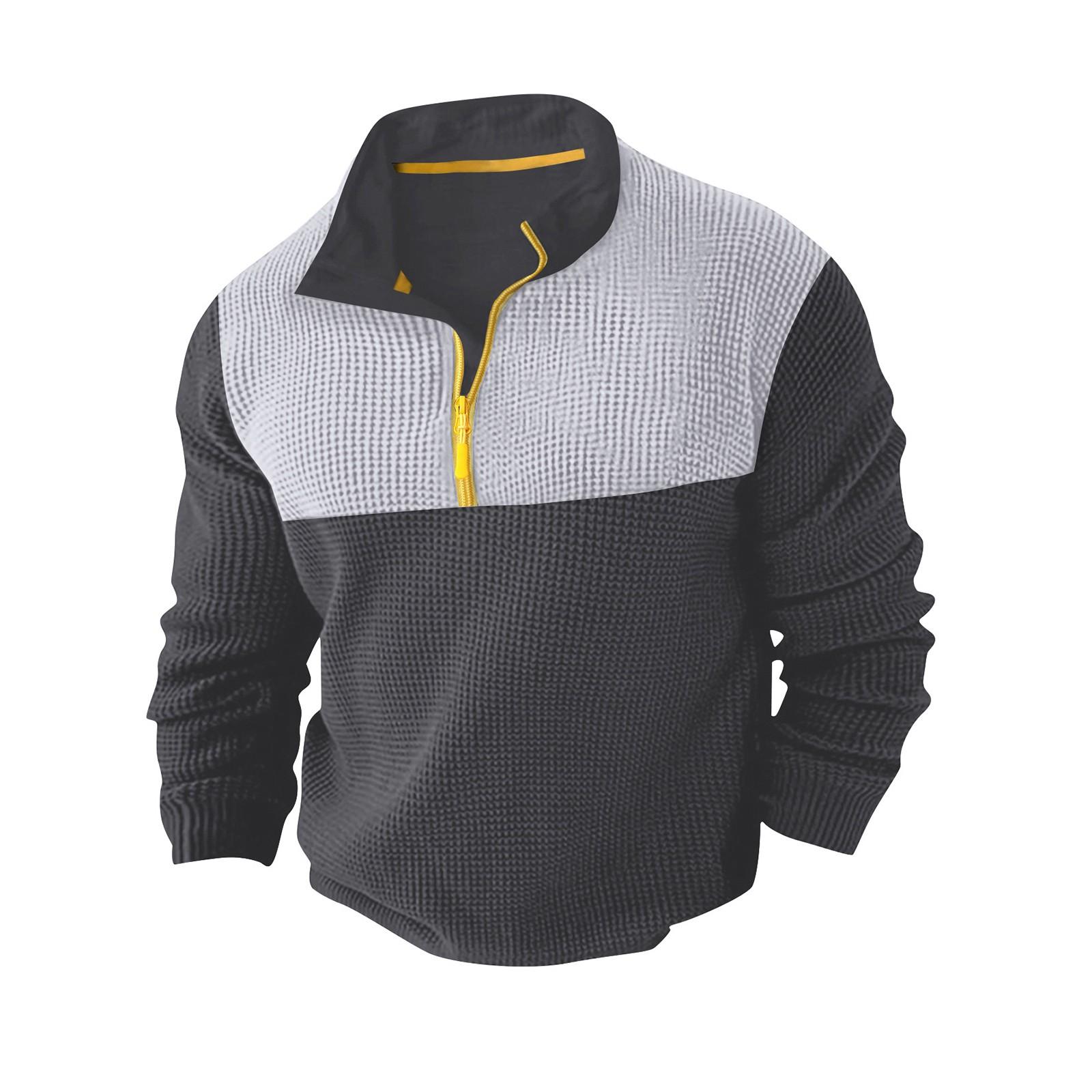 

Men s T-Shirt Sweatshirt Casual Sports Colorblock Long-Sleeved High-Neck Half-Zip Top S