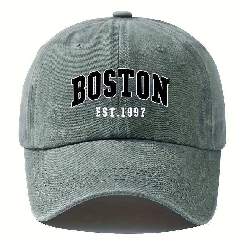 New Washable Retro Baseball Cap With Boston Print, Unisex Couple Style, Adjustable Washable Baseball Cap