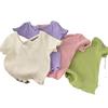 Girls Fashion Back Cross Short Sleeve T-shirt Summer Kids Solid Color Casual Top