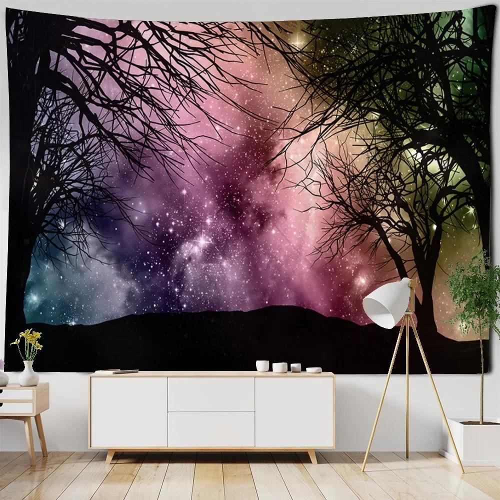 Starry Sky Wall Tapestry Home Ceiling Decoration Bohemian Style Space Planet Fabric Background Poster Bed Sheet Beach Mat