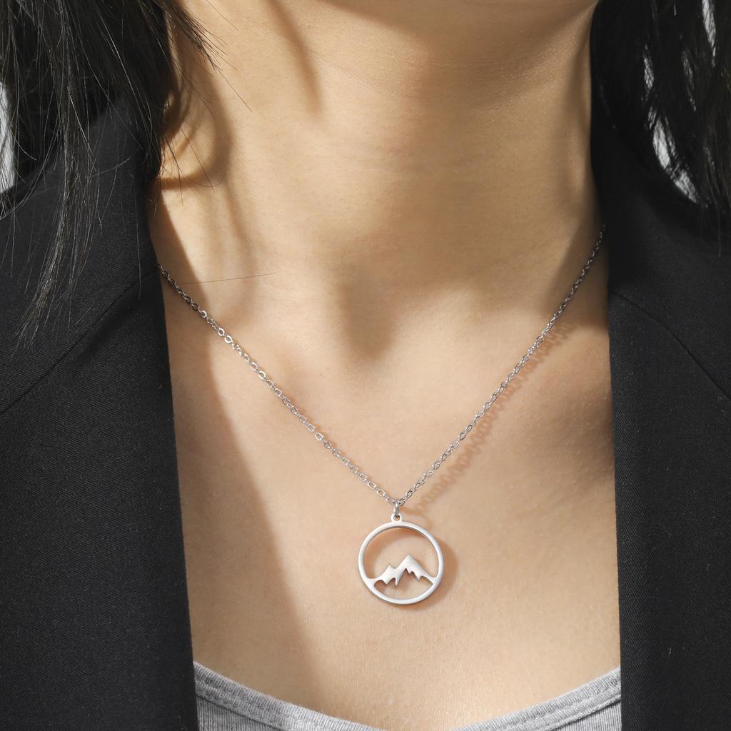 Ring Mountain Pendant Necklace Stainless Steel Men's and Women's Retro Geometric Ethnic Necklace Couple Party Jewelry Gift