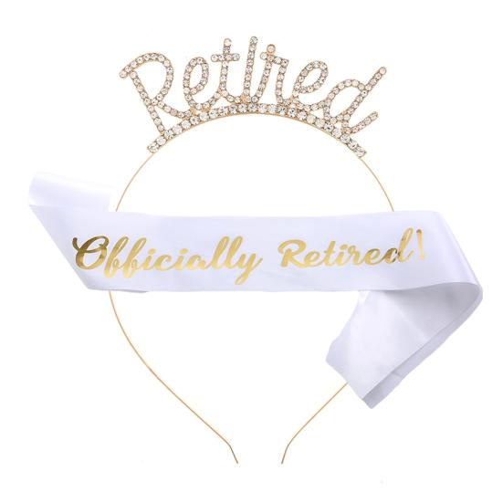 2 st/set pensionsfestskärp tiara-kit roséguld pensionskrona satinbälte med sidokammar festtillbehör