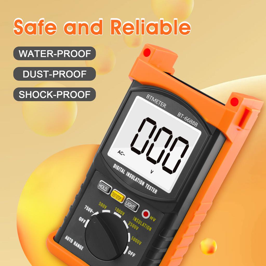  Portable Digital Insulation Resistance Tester, Voltage Range Up To 5000V, BT-6688B Digital Dielectric Megohmmeter Tool