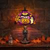 Fall Seasonal Display Halloween Pumpkin Bat Table Lamp Stained Glass Reading Light Gothic Decor Cozy Nightstand Light for Bedroom Bookshelf Unique