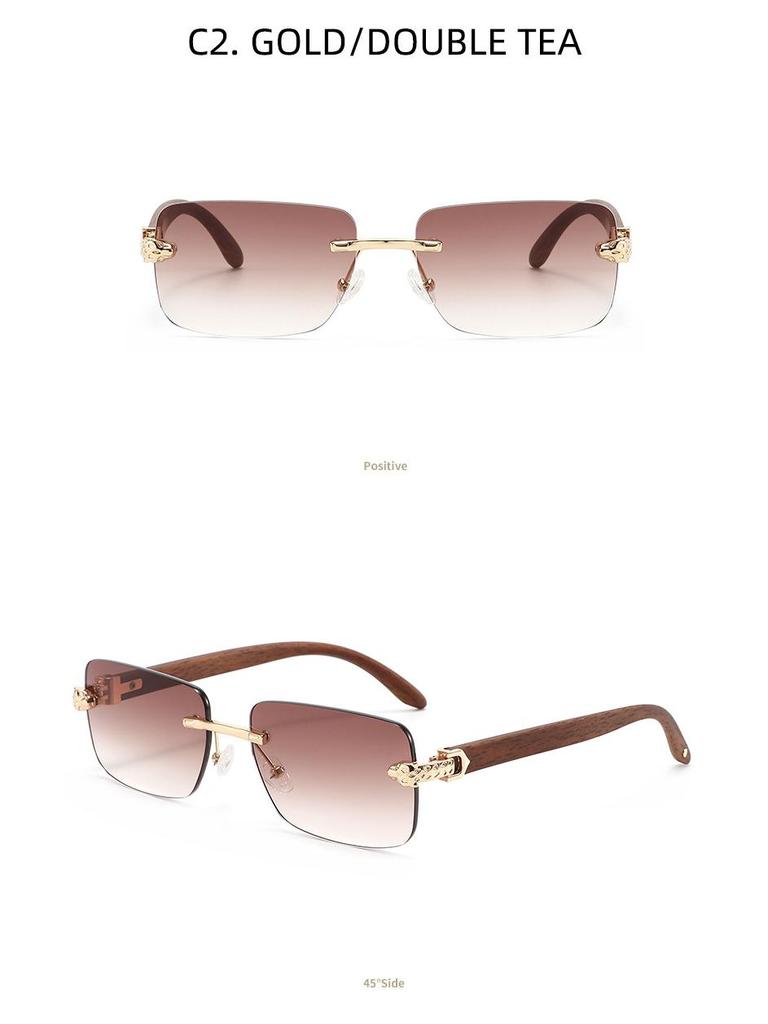 Stylish Frameless Leopard Sunglasses: Retro Faux Wood Grain Unisex Street Style