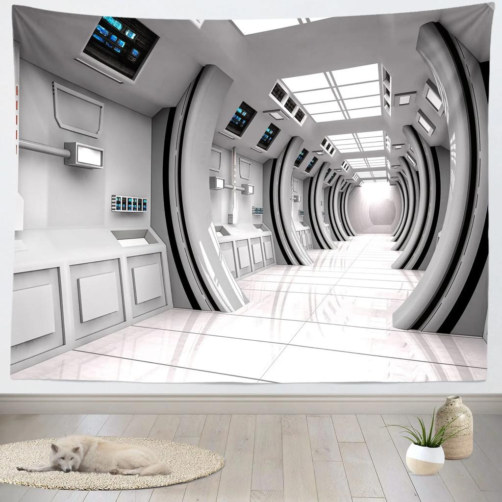 Futuristic Tapestry SciFi Corridor Space Ship Tapestry Space Station Tapestry Wall Hanging for Bedroom Living Room Dorm Decor
