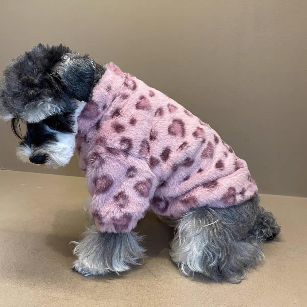 Windproof Dog Warm Clothes Love Leopard Print Plush Dogs Coat for Small Medium Dog