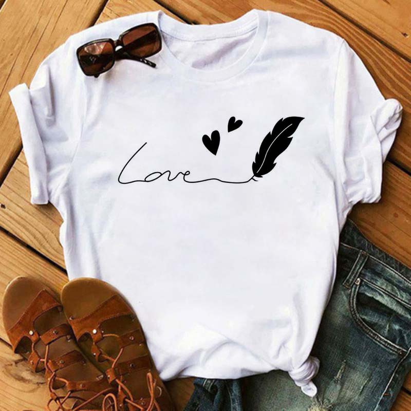 Fashion Women T Shirt Funny Butterfly Feather Print Tshirt T Shirt Summer Short Sleeve Tops Tee Female Feather T-shirts
