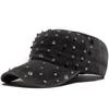 Damen Mode Punk Rock Hip Hop Baseballkappe Y2K Herren Vintage Militärkappe Vintage Schirmmütze Trucker Caps Verstellbar Niete Flache Kappe