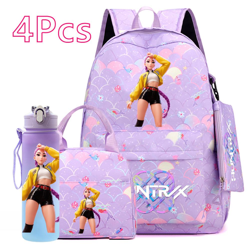 4Pcs/set Anime Cute Printed Backpack Large Capacity Bookbag HandBag Case Bag with 750ml Water Bottler Boy Girl SchoolBag Waterproof Mochila