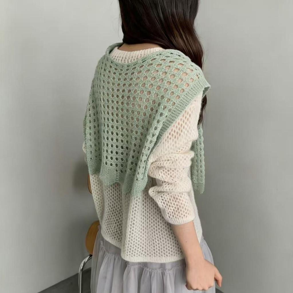 Damen Modestrick-Häkelschal - Dekorative Taillenschleife, Luftige Sommer-Schulterbedeckung, Sonnenschutz mit Rock.