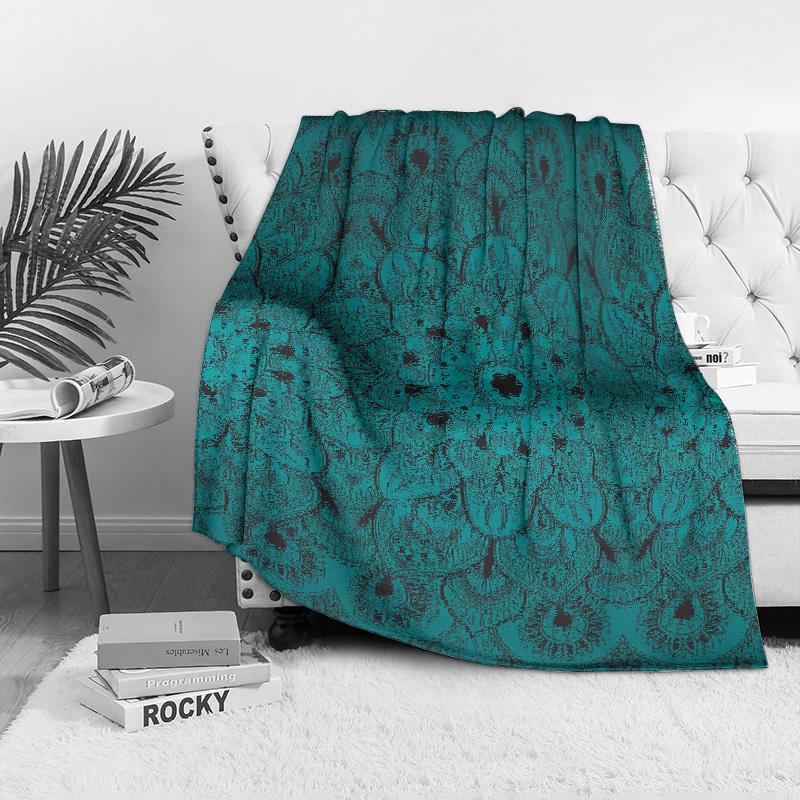 Coperta in Pile Boho Mandala Verde Smeraldo Scuro Nero Cachemire Stampa Tribale Coperta Morbida Calda Accogliente Decorativa per Letto