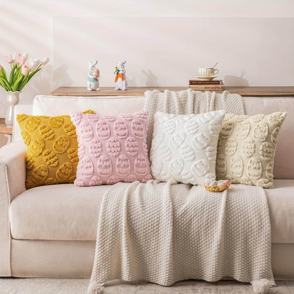 Egg Pattern Easter Pillow Cover Fluffy Super Soft Cushion Cover Invisible Zipper Thicken Plush Pillow Case Holiday Festivals