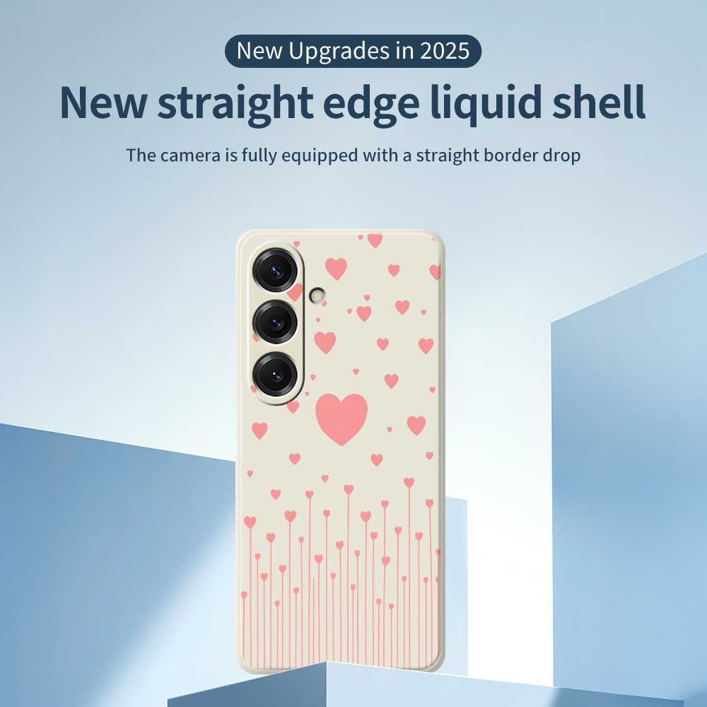 For Samsung Galaxy S25 Case Pink Love Pattern Printing Straight Edge TPU Phone Back Cover