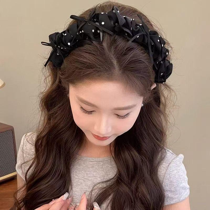 Vintage Polka Dot Bow Headband Women Hair Hoop High Cranial Top Princess Style Hairband Daily Makeup Washing Hair Accessories