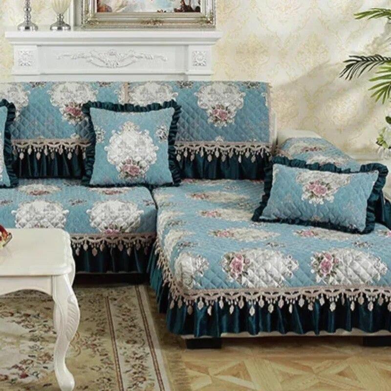 European Style Large Flower Sofa Cover Light Luxury Lace Non Slip Sofa Cushion Four Seasons Universal Fabric Sofa Napkin