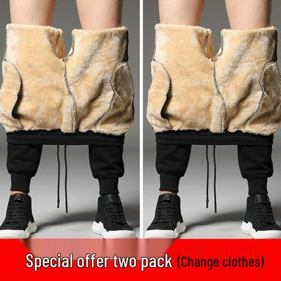 Men's 2024 Warm Lambskin Thickened Plus Velvet Sweatpants - Autumn/Winter Loose Fit Sports & Workwear Trousers