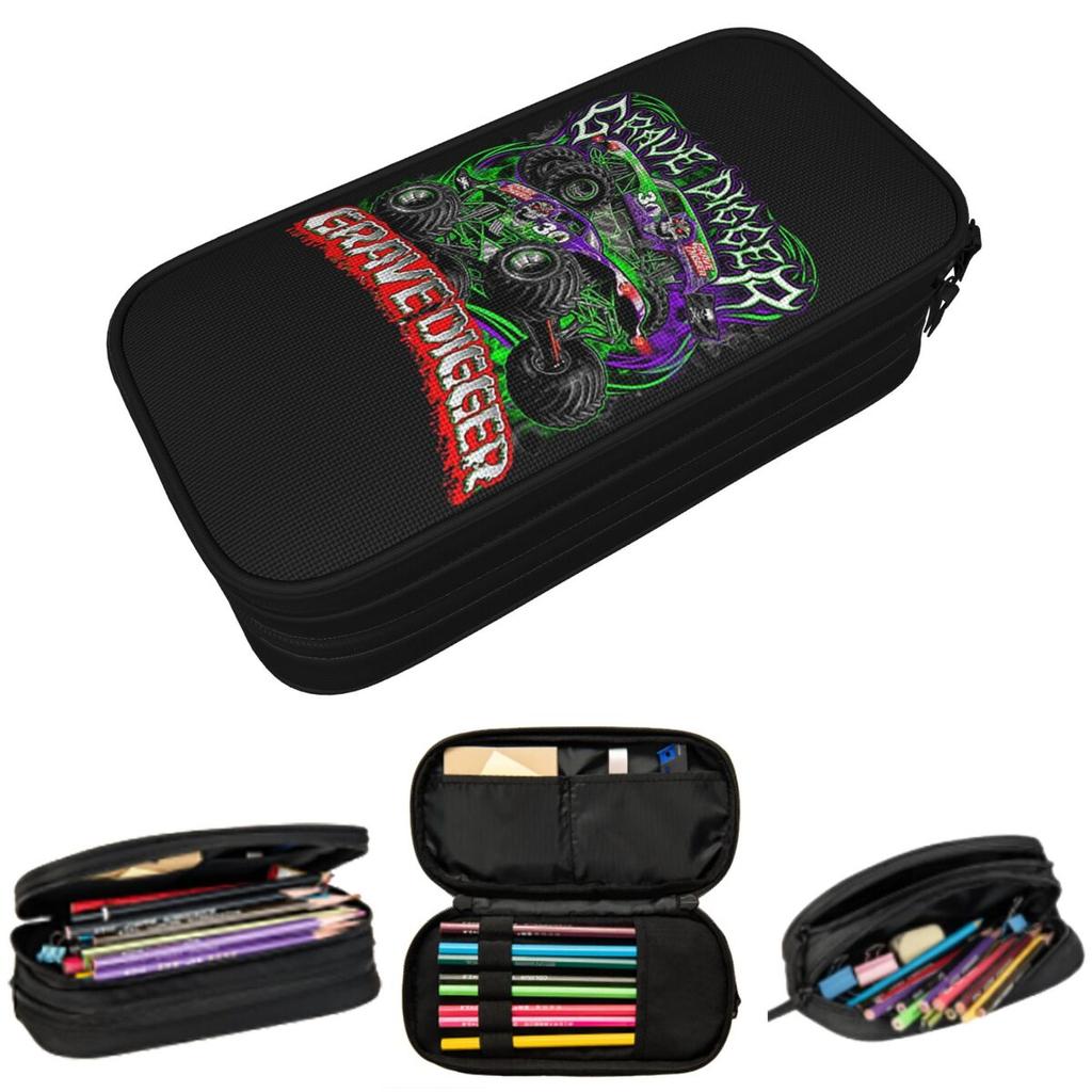 Monster Jam Grave Digger Monster Truck Pencil Case for Boy Girl School Pen Box Pencil Bag Stationery Supplies Pen Holder Bag