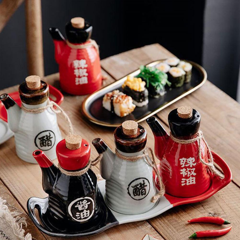 White Vinegar Bottle Ceramic Condiment Bottle Japanese Style Oil Pot Home Seasoning Bottle Kitchen Dining Bar Accessories