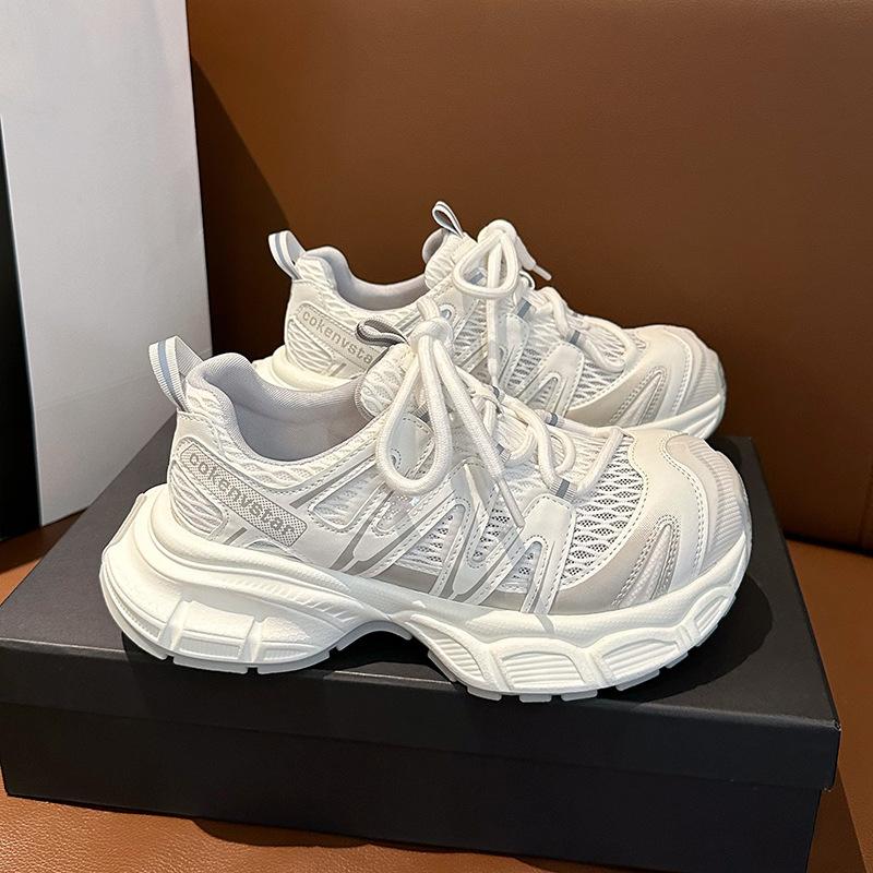 Thick-soled Heightening Dad Shoes Women's 2025 New Fashionable Versatile Mesh Breathable Comfortable Lightweight Casual Sports Shoes